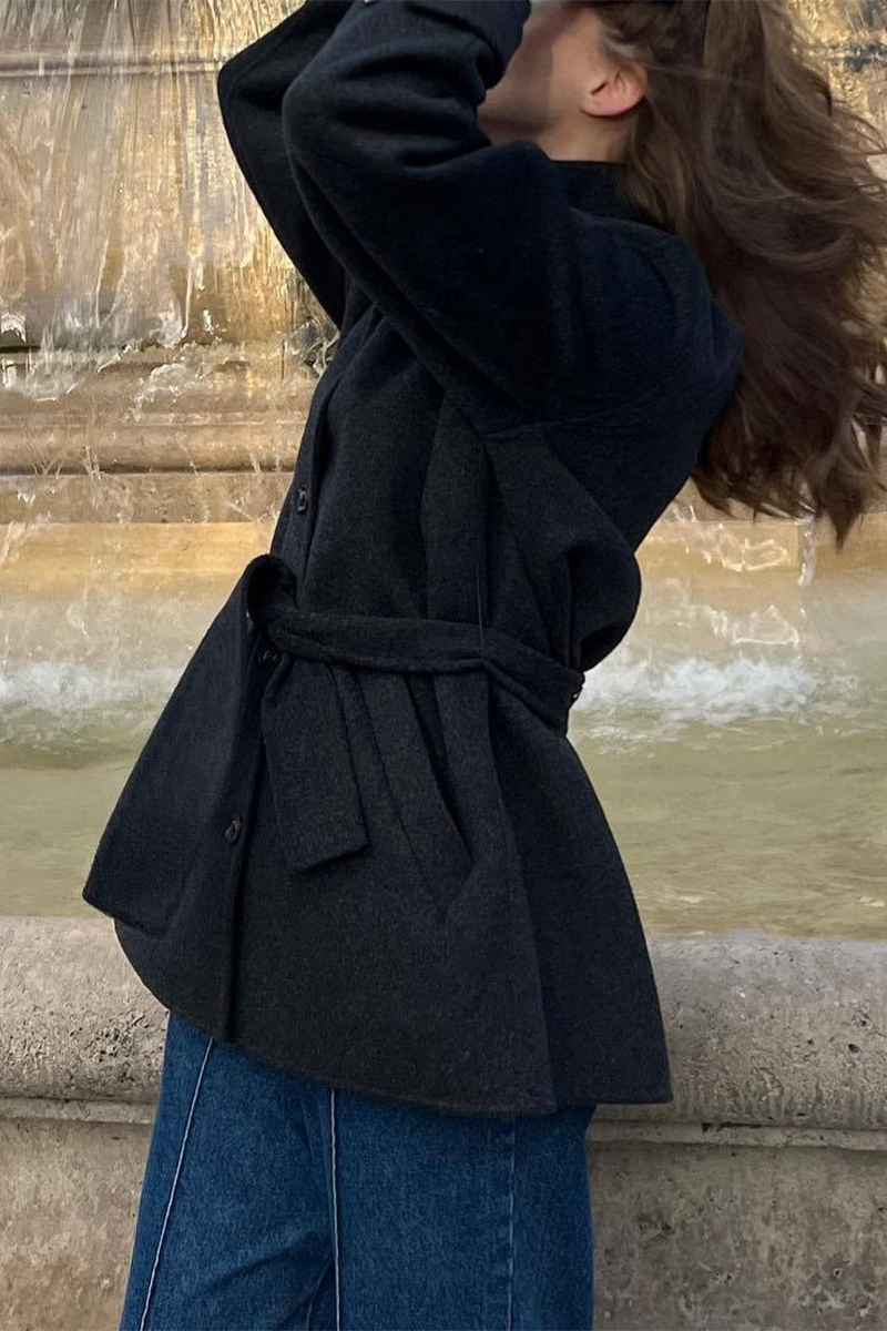 Bohonini Casual Lace-Up Mandarin Collar Outerwear Coat