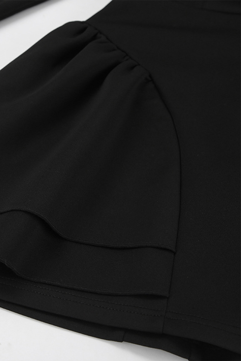 Casual Patchwork Ruffle Zipper Turtleneck A Line Dresses - Fashionpara