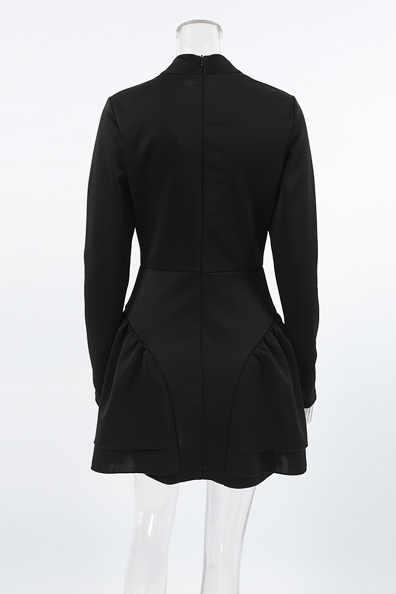 Casual Patchwork Ruffle Zipper Turtleneck A Line Dresses - Fashionpara