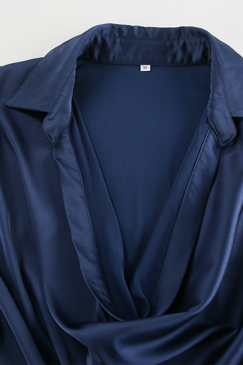 Sexy Ruched Irregular Pile Heap Collar Shirt Dresses - Fashionpara