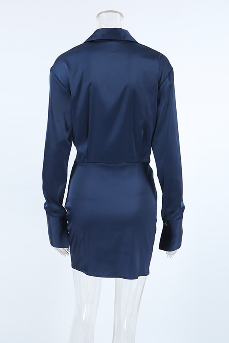 Sexy Ruched Irregular Pile Heap Collar Shirt Dresses - Fashionpara