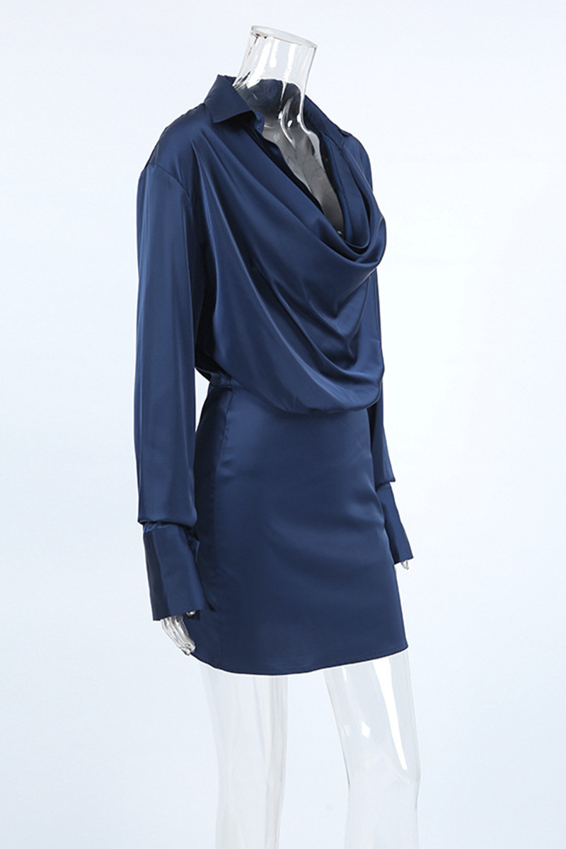 Sexy Ruched Irregular Pile Heap Collar Shirt Dresses - Fashionpara