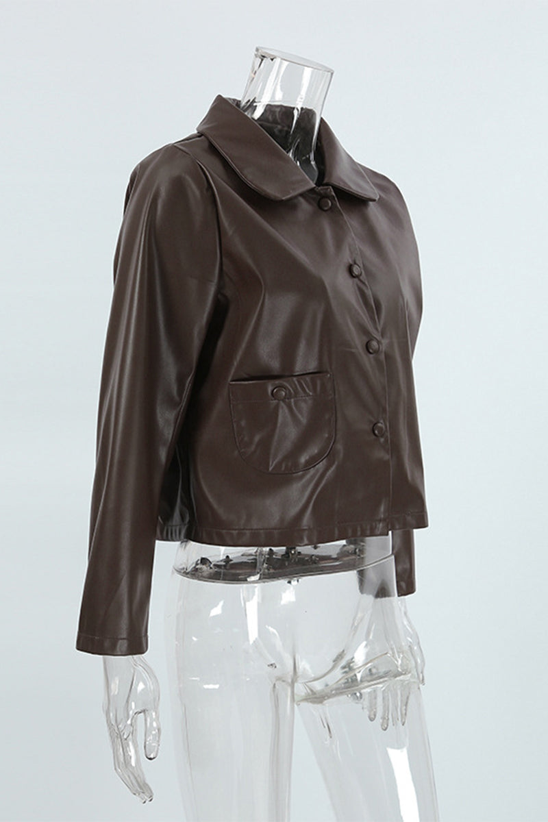 Solid Color Pocket Blazer with Stylish Turndown Collar