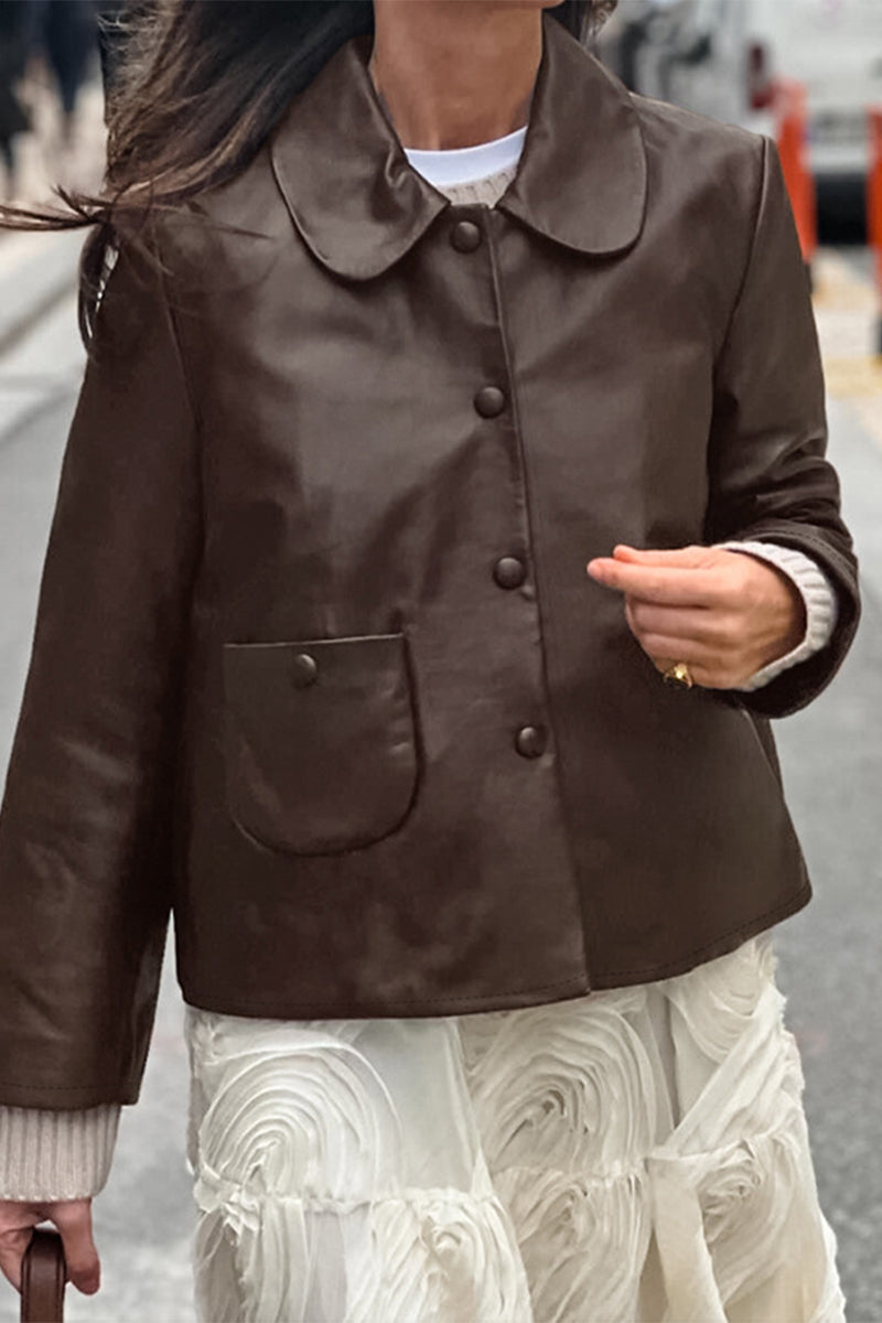 Solid Color Pocket Blazer with Stylish Turndown Collar