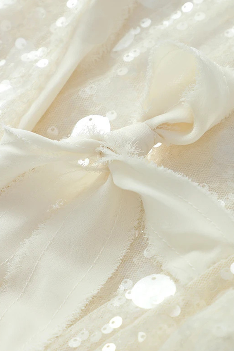 Casual Street Sequins Lace Up Sequined V Neck Tops - Fashionpara