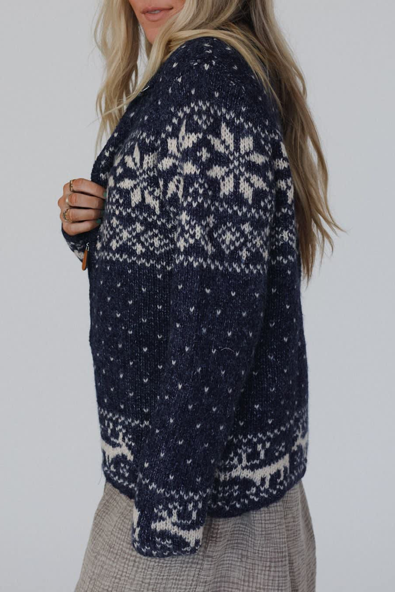 Bohonini Casual Snowflake Knit Jacket with Zipper Closure