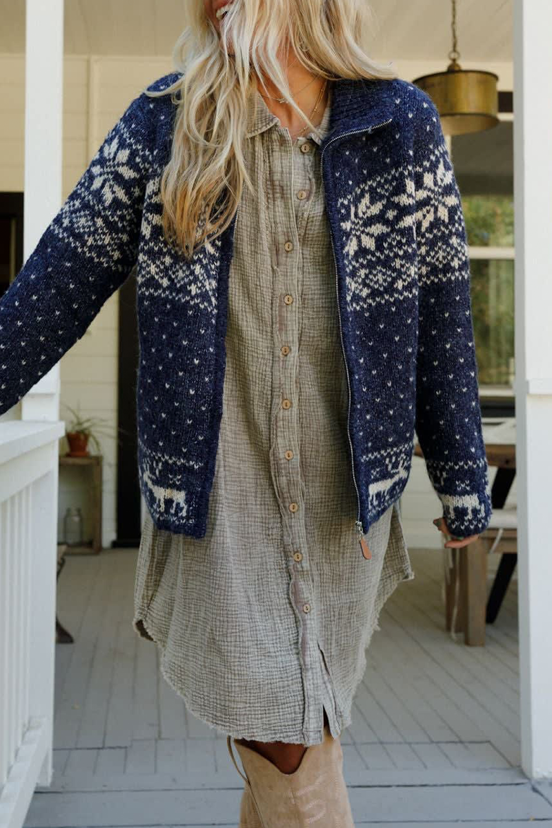 Bohonini Casual Snowflake Knit Jacket with Zipper Closure