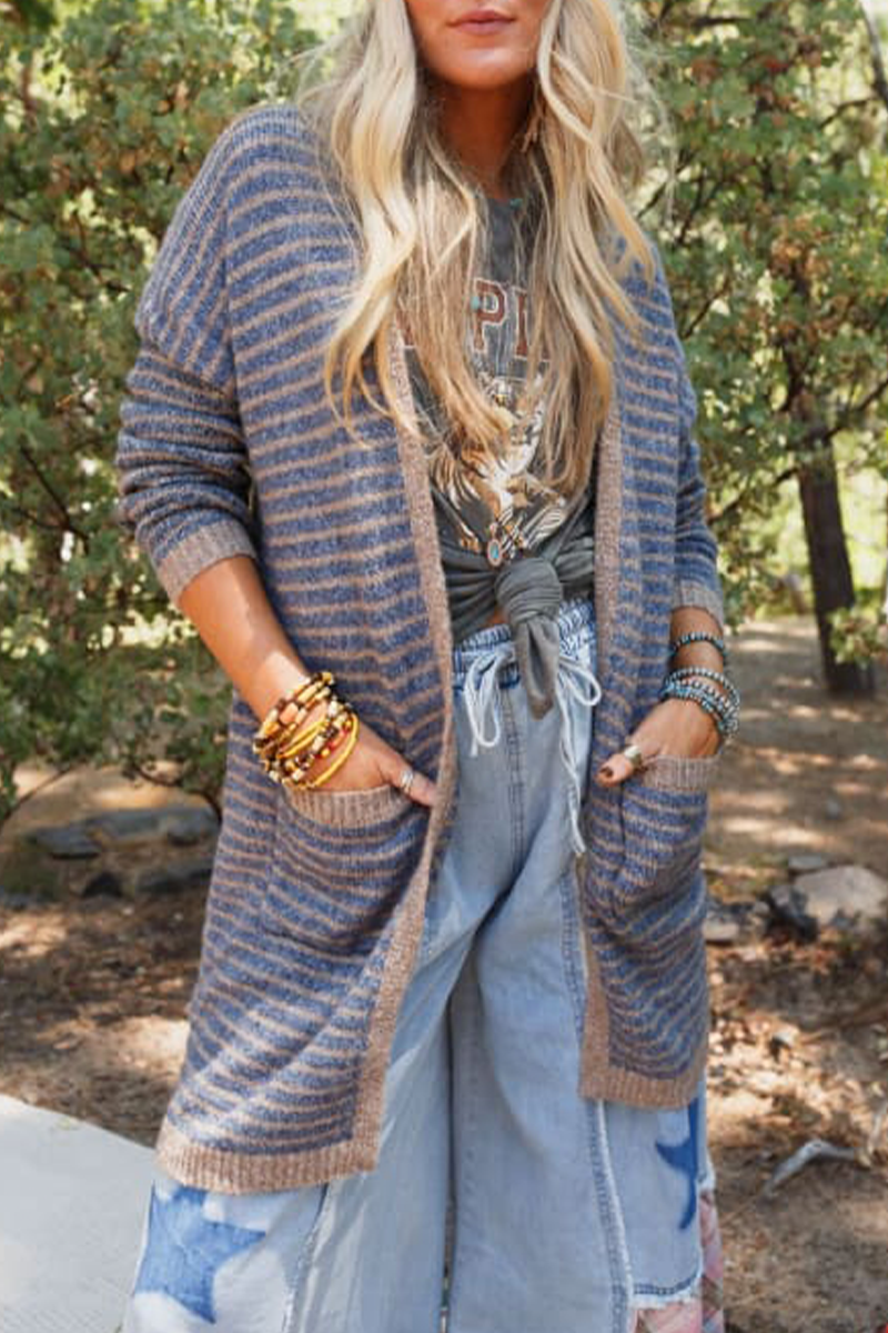 Stylish Striped Cardigan with Pocket Weave for All Seasons