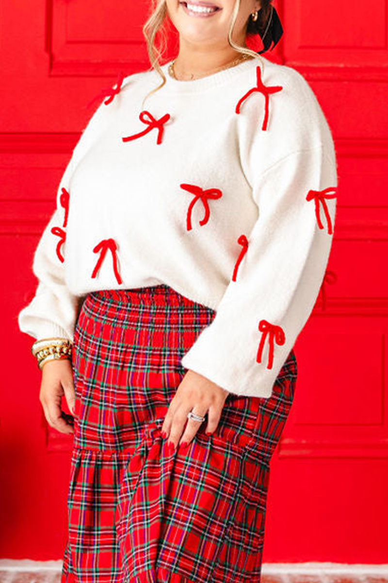 Bohonini Casual Contrast Bow Patchwork Knit Sweater Top