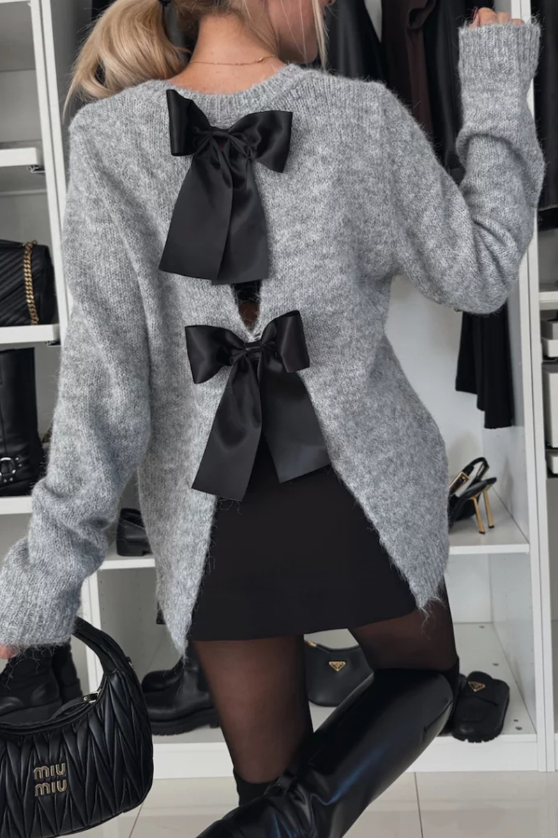 Bohonini Solid Color Bow Neck Sweater for Effortless Style