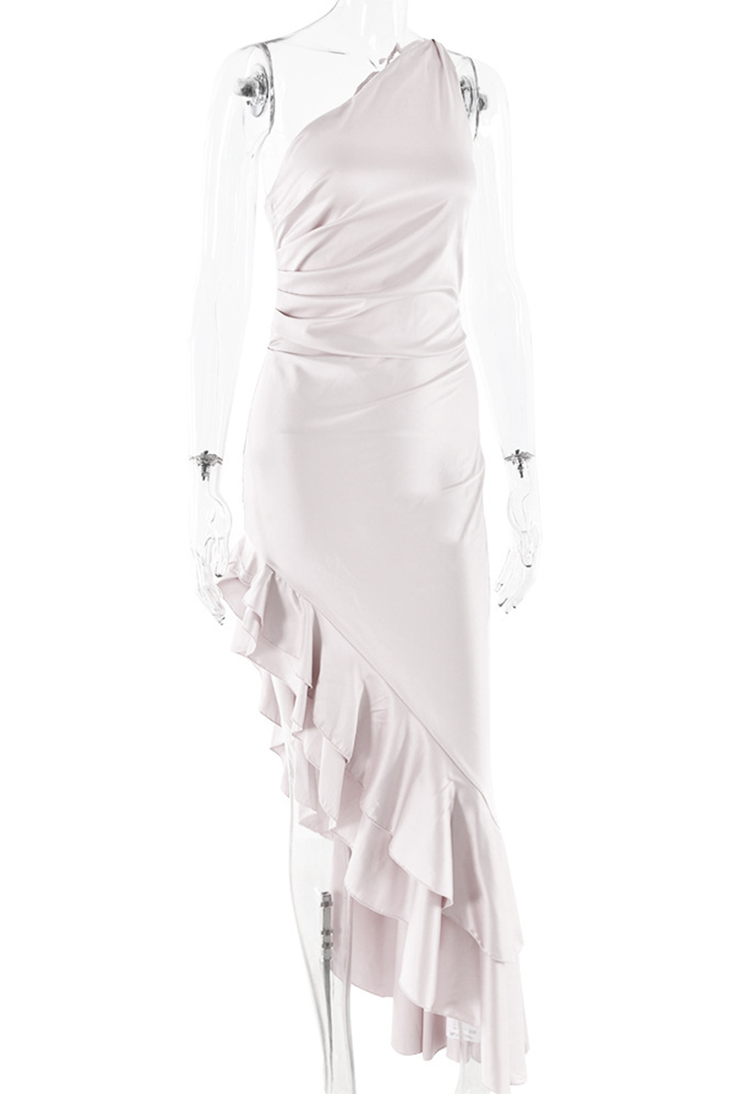 Sexy Ruffle Irregular Sloping Shoulder Irregular Dresses - Fashionpara