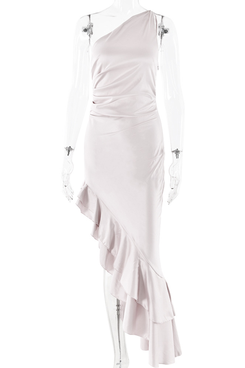 Sexy Ruffle Irregular Sloping Shoulder Irregular Dresses - Fashionpara