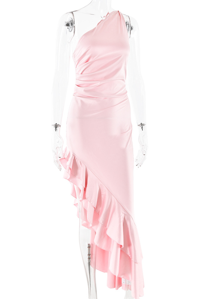 Sexy Ruffle Irregular Sloping Shoulder Irregular Dresses - Fashionpara