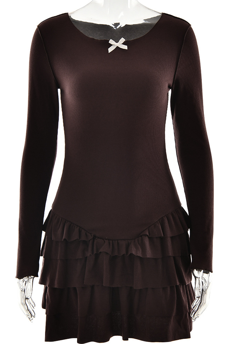 Sexy Ruffle O Neck A Line Dresses - Fashionpara