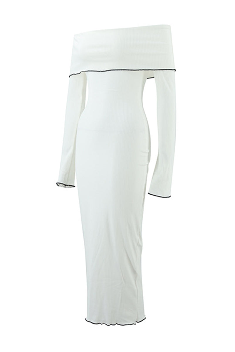 Sexy Stringy Selvedge Contrast Off Shoulder One Step Skirt Dresses - Fashionpara