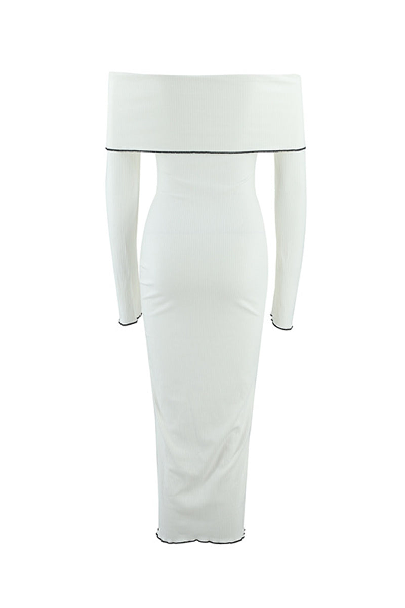 Sexy Stringy Selvedge Contrast Off Shoulder One Step Skirt Dresses - Fashionpara