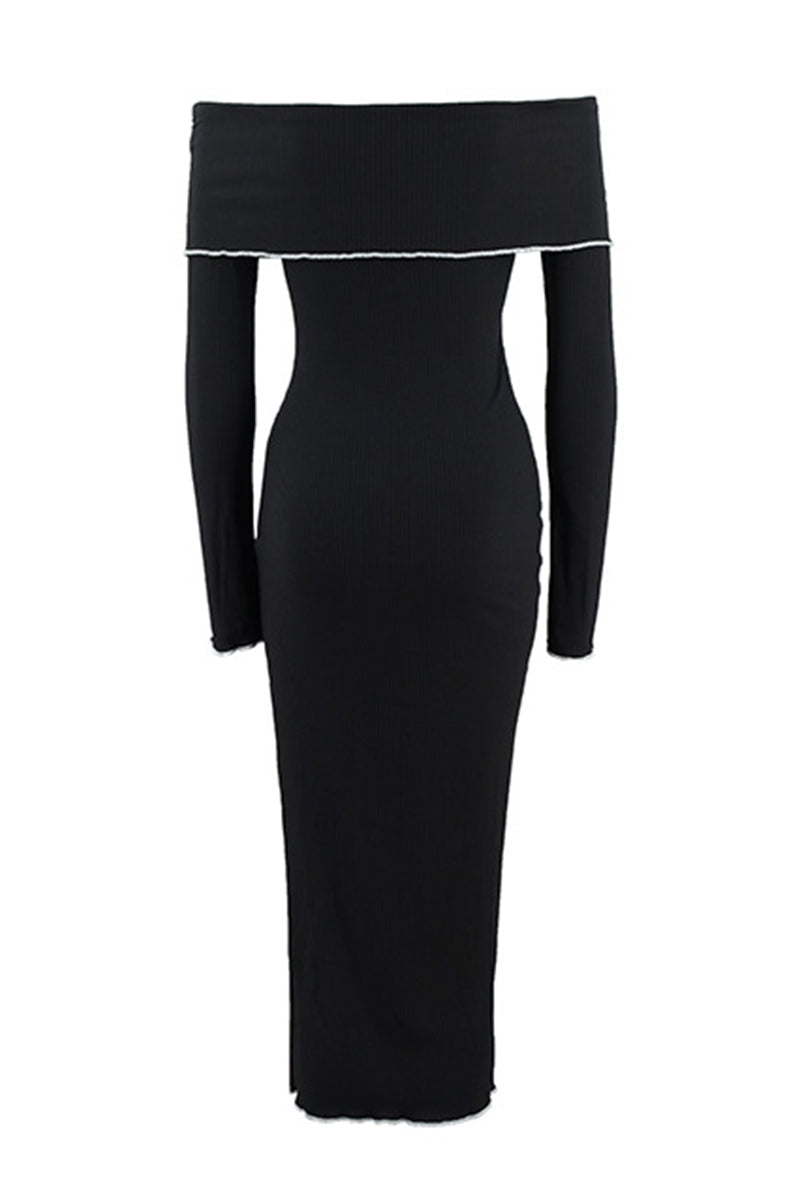 Sexy Stringy Selvedge Contrast Off Shoulder One Step Skirt Dresses - Fashionpara