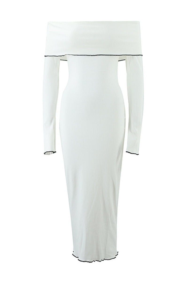 Sexy Stringy Selvedge Contrast Off Shoulder One Step Skirt Dresses - Fashionpara