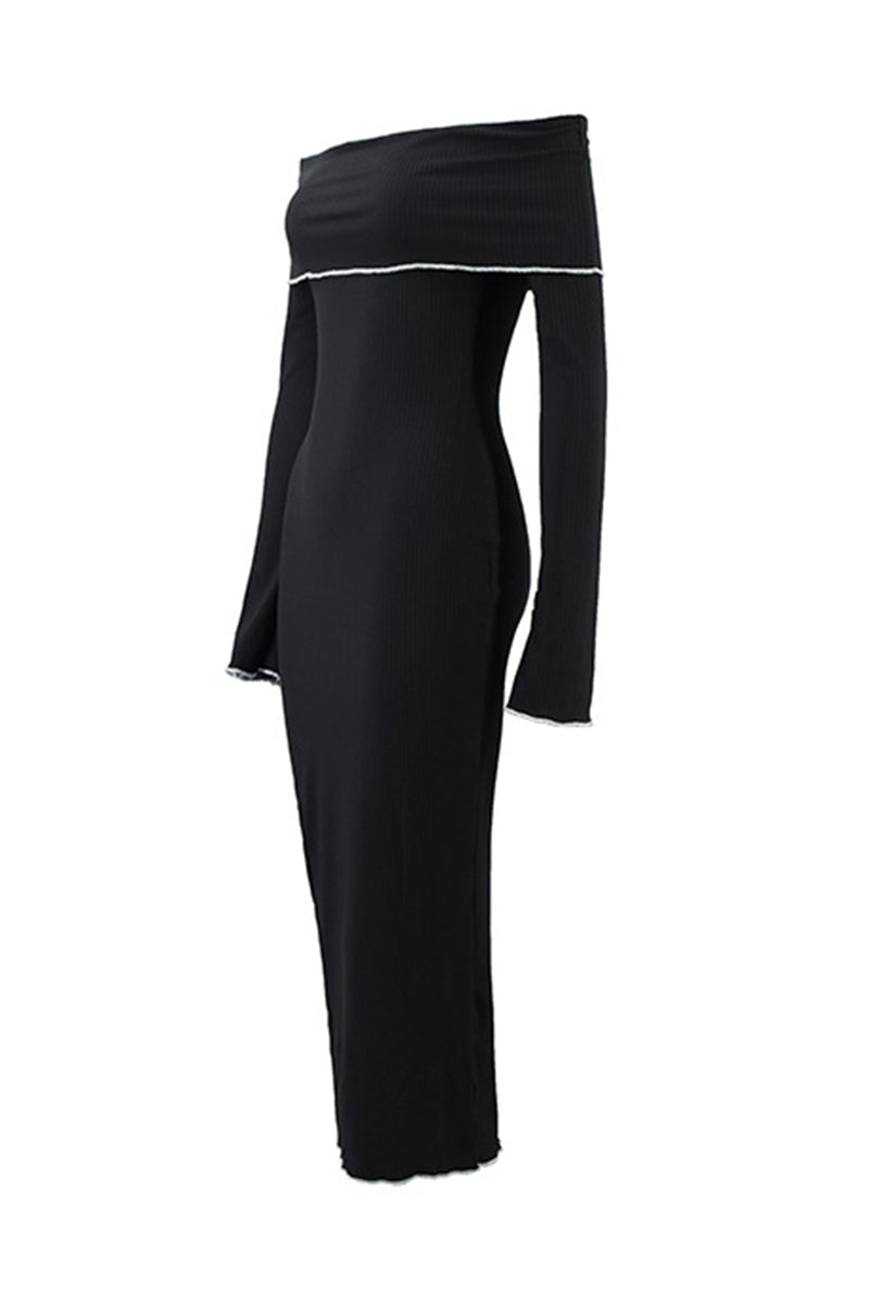 Sexy Stringy Selvedge Contrast Off Shoulder One Step Skirt Dresses - Fashionpara