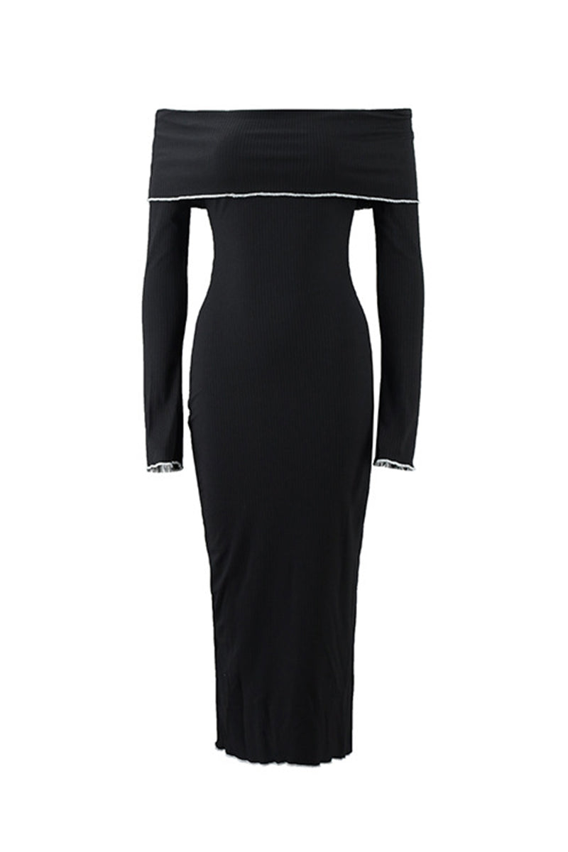 Sexy Stringy Selvedge Contrast Off Shoulder One Step Skirt Dresses - Fashionpara