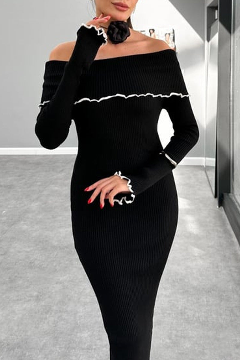 Sexy Stringy Selvedge Contrast Off Shoulder One Step Skirt Dresses - Fashionpara