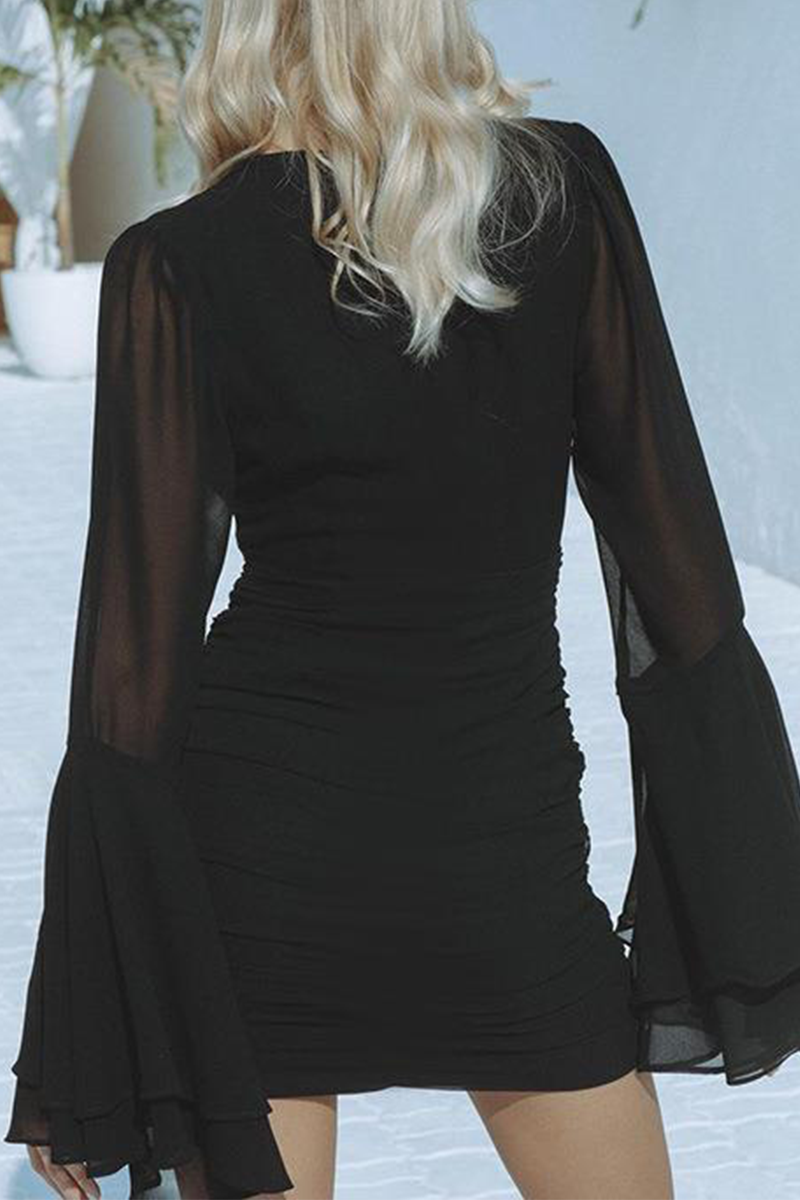 Sexy Ruched V Neck Wrapped Skirt Dresses - Fashionpara