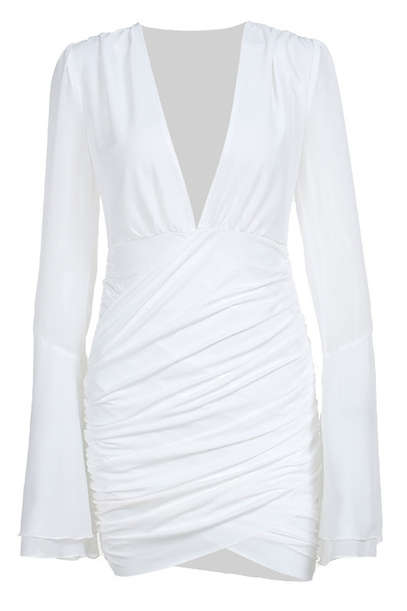 Sexy Ruched V Neck Wrapped Skirt Dresses - Fashionpara