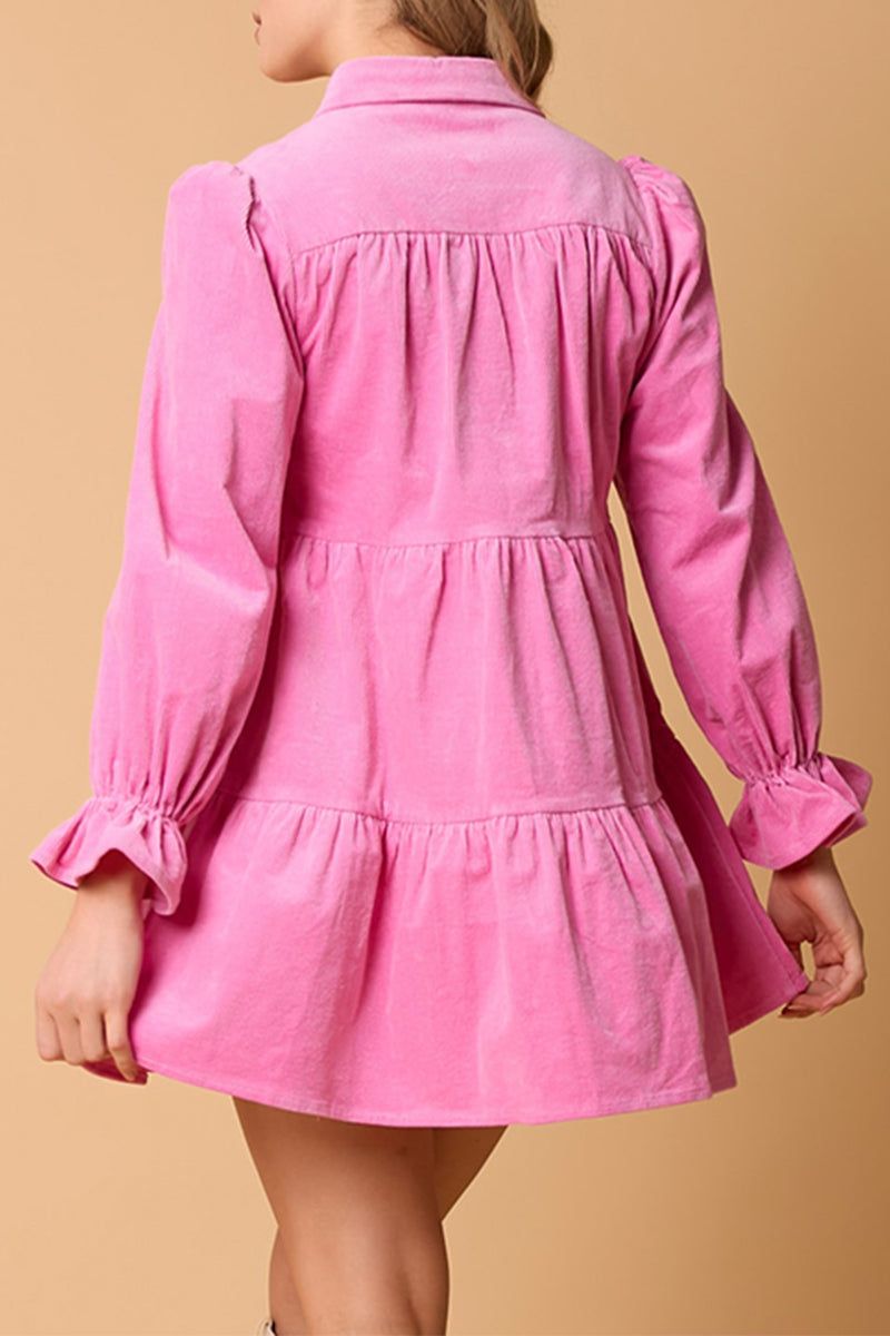 Elegant Buckle Bow Decor Contrast Turndown Collar A Line Dresses - Fashionpara