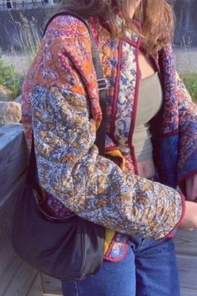 Contrast Pocket Patchwork Blazer with Mandarin Collar