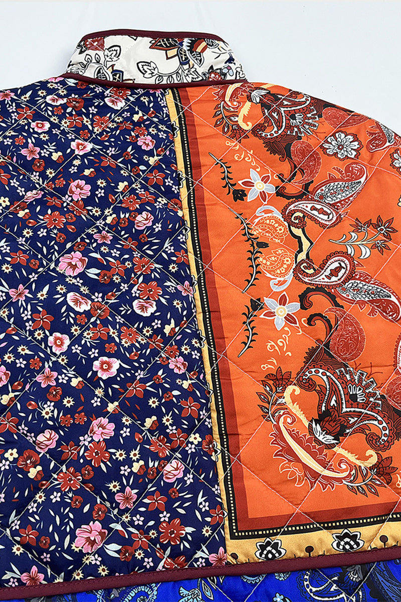 Contrast Pocket Patchwork Blazer with Mandarin Collar