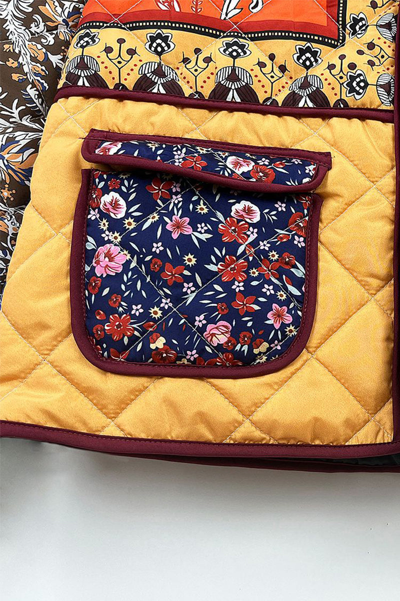 Contrast Pocket Patchwork Blazer with Mandarin Collar