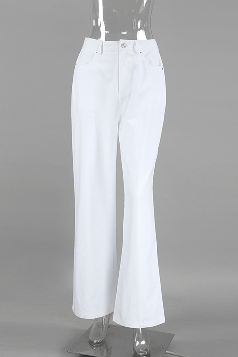 Casual Street Pocket Straight High Waist Straight Bottoms - Fashionpara