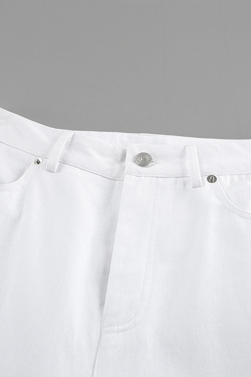 Casual Street Pocket Straight High Waist Straight Bottoms - Fashionpara