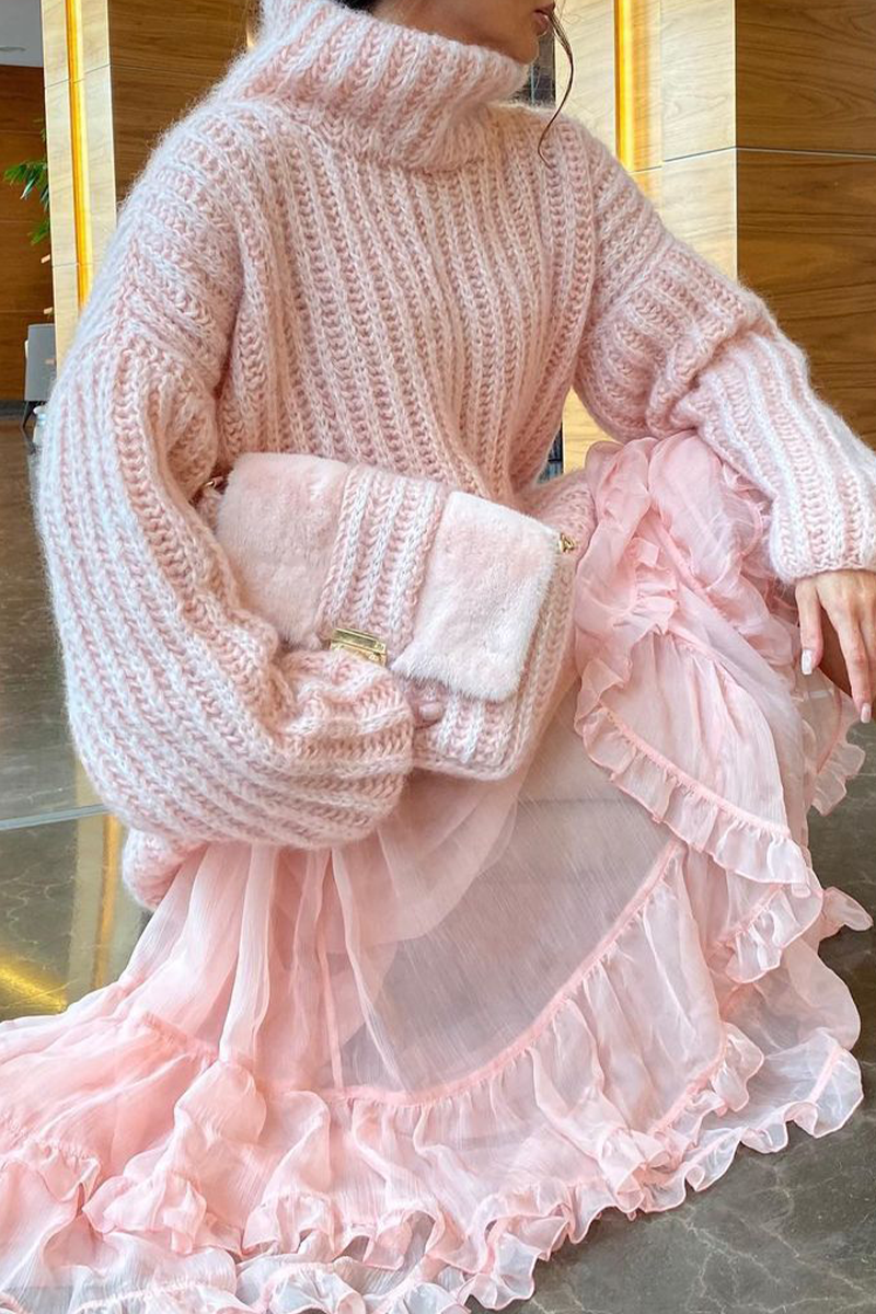 Bohonini Solid Color Weave Turtleneck Sweater for Casual Style