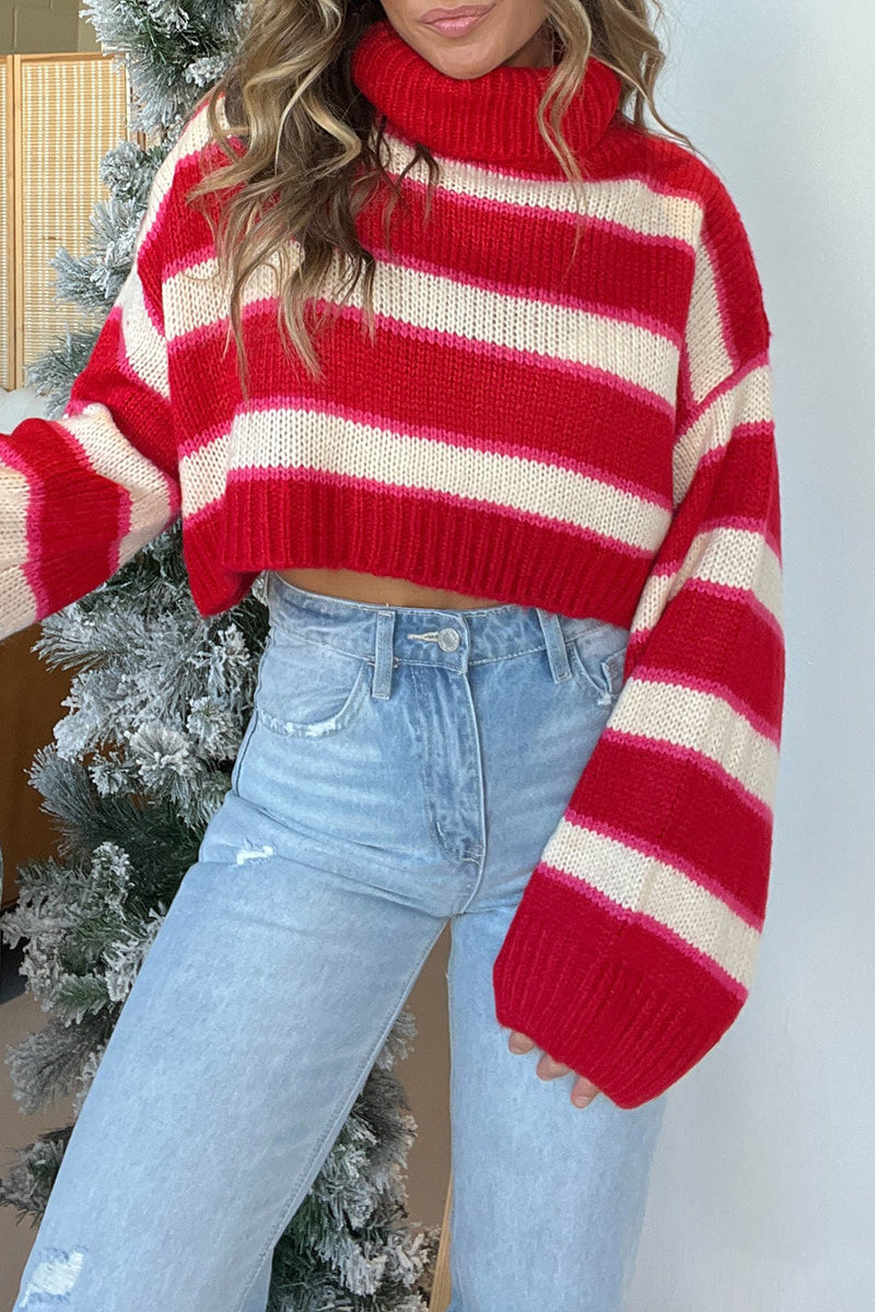 Florcoo Stripe Weave Turtleneck Sweater for Effortless Style