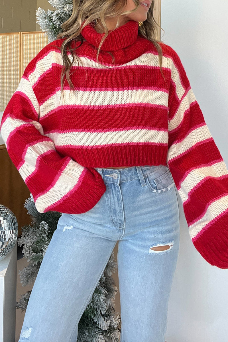 Florcoo Stripe Weave Turtleneck Sweater for Effortless Style