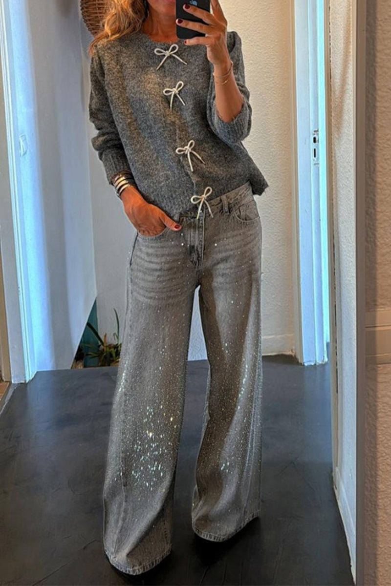 Bohonini Casual Solid Color Bow Neck Sweater for All Seasons