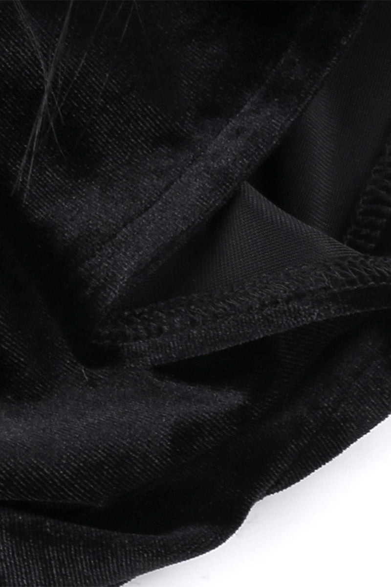 Sexy Mesh Feather Hemline Velvet O Neck Wrapped Skirt Dresses - Fashionpara