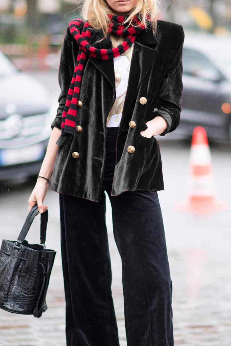 Velvet Turn-back Collar Jacket with Pocket, Casual Style