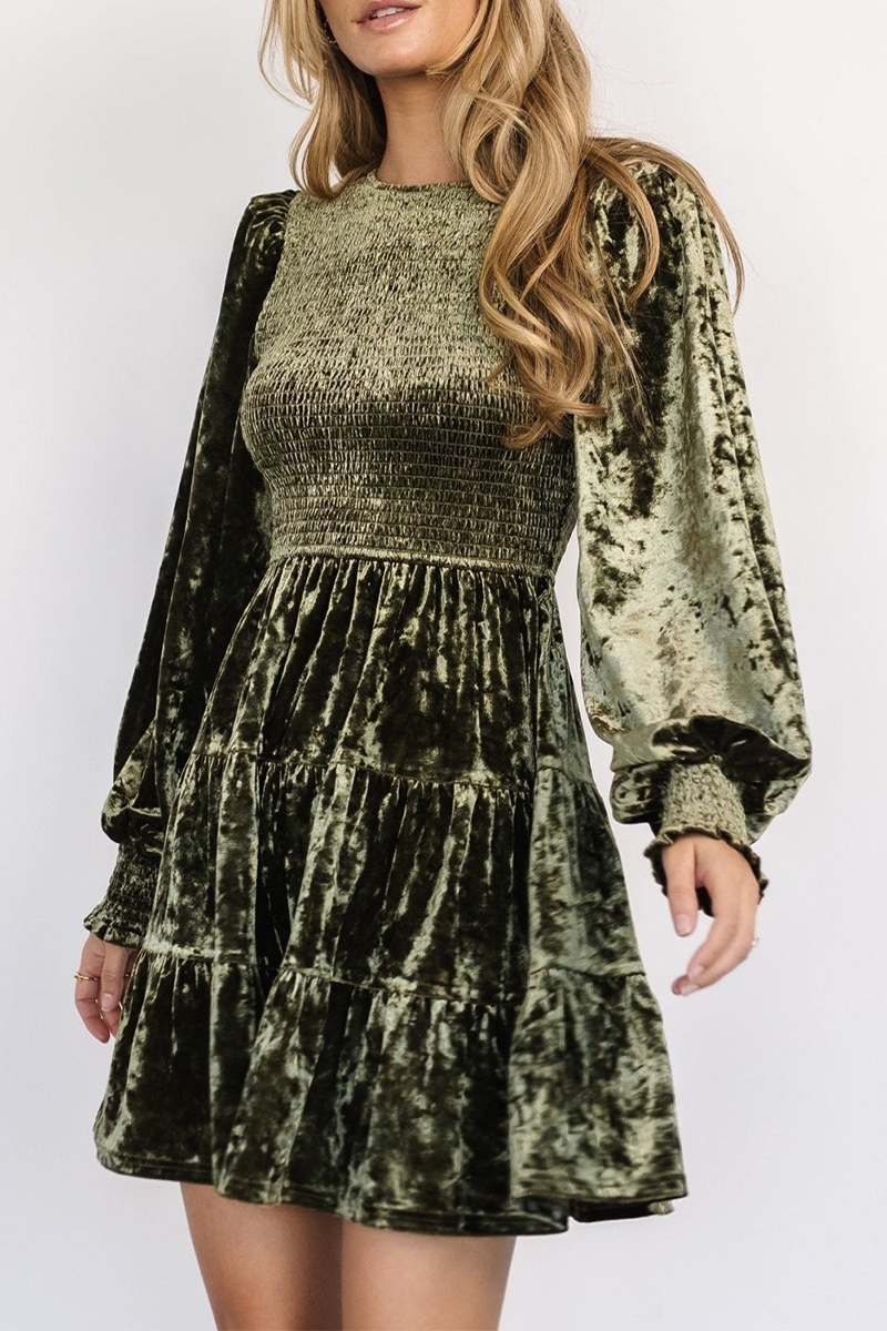 Casual Daily Ruffle Velvet O Neck A Line Dresses(4 Colors) - Fashionpara