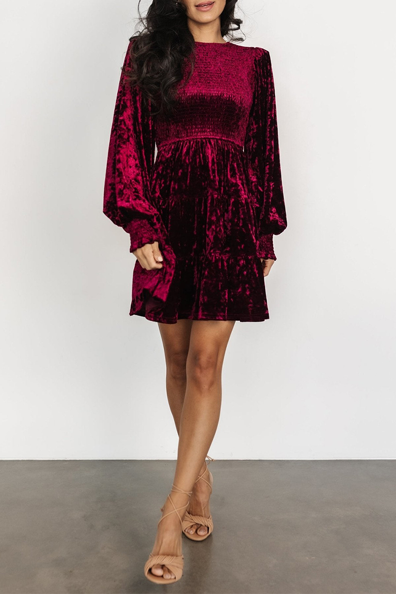 Casual Daily Ruffle Velvet O Neck A Line Dresses(4 Colors) - Fashionpara