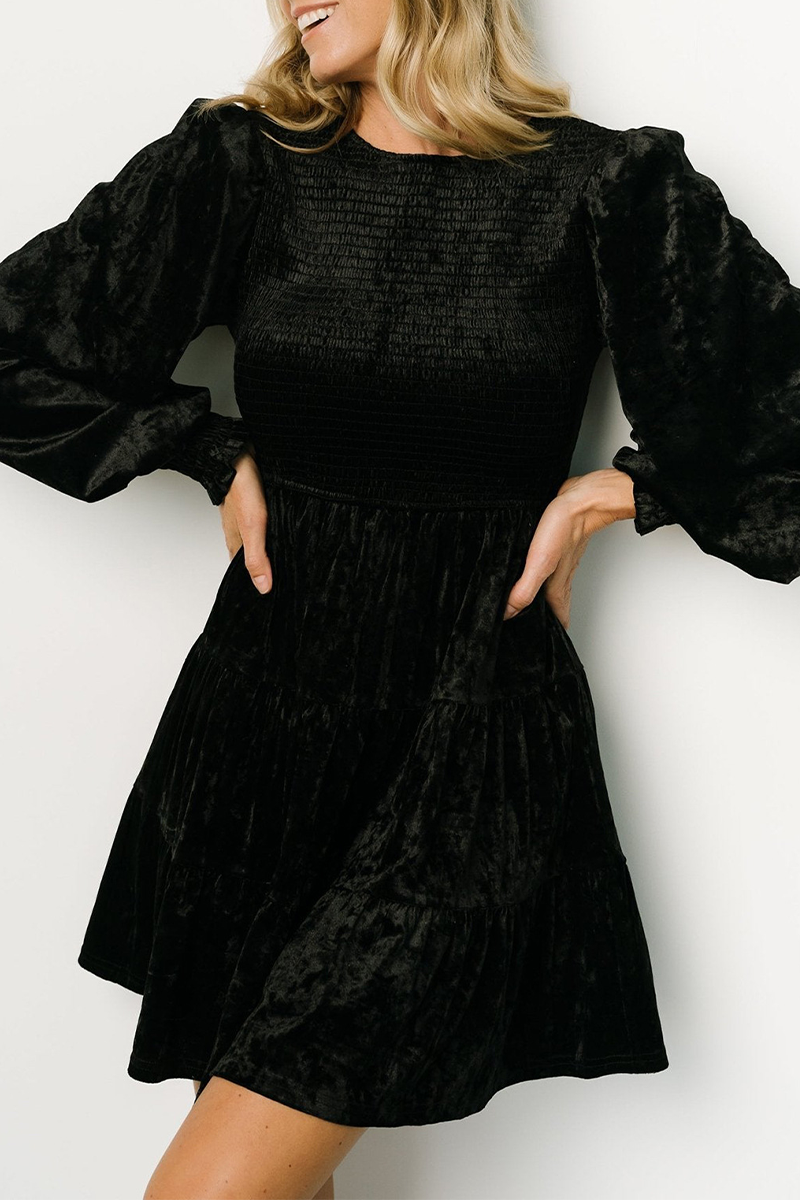 Casual Daily Ruffle Velvet O Neck A Line Dresses(4 Colors) - Fashionpara