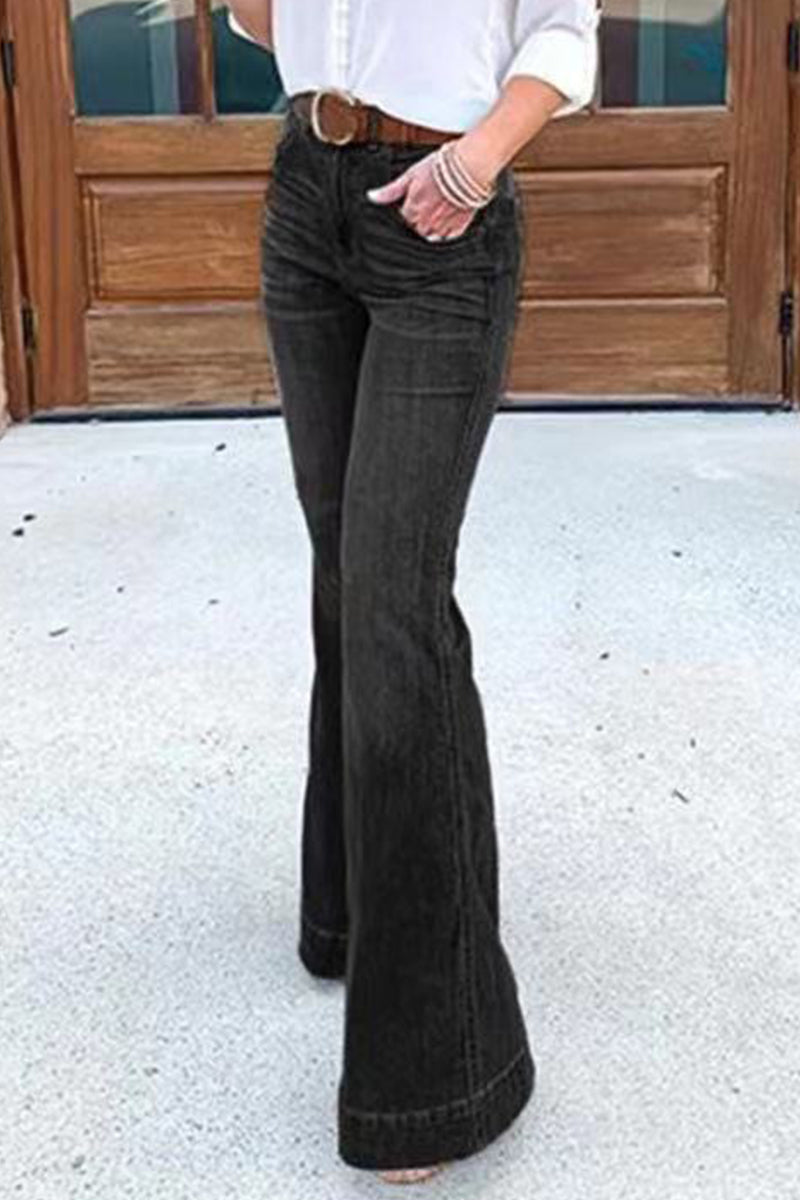 Casual Solid Patchwork Boot Cut Denim Jeans(3 Colors) - Fashionpara