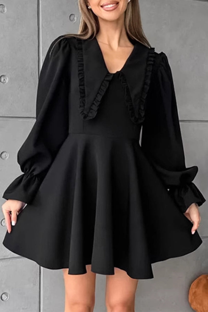 Elegant Patchwork Zipper Peter Pan Collar A Line Dresses - Fashionpara