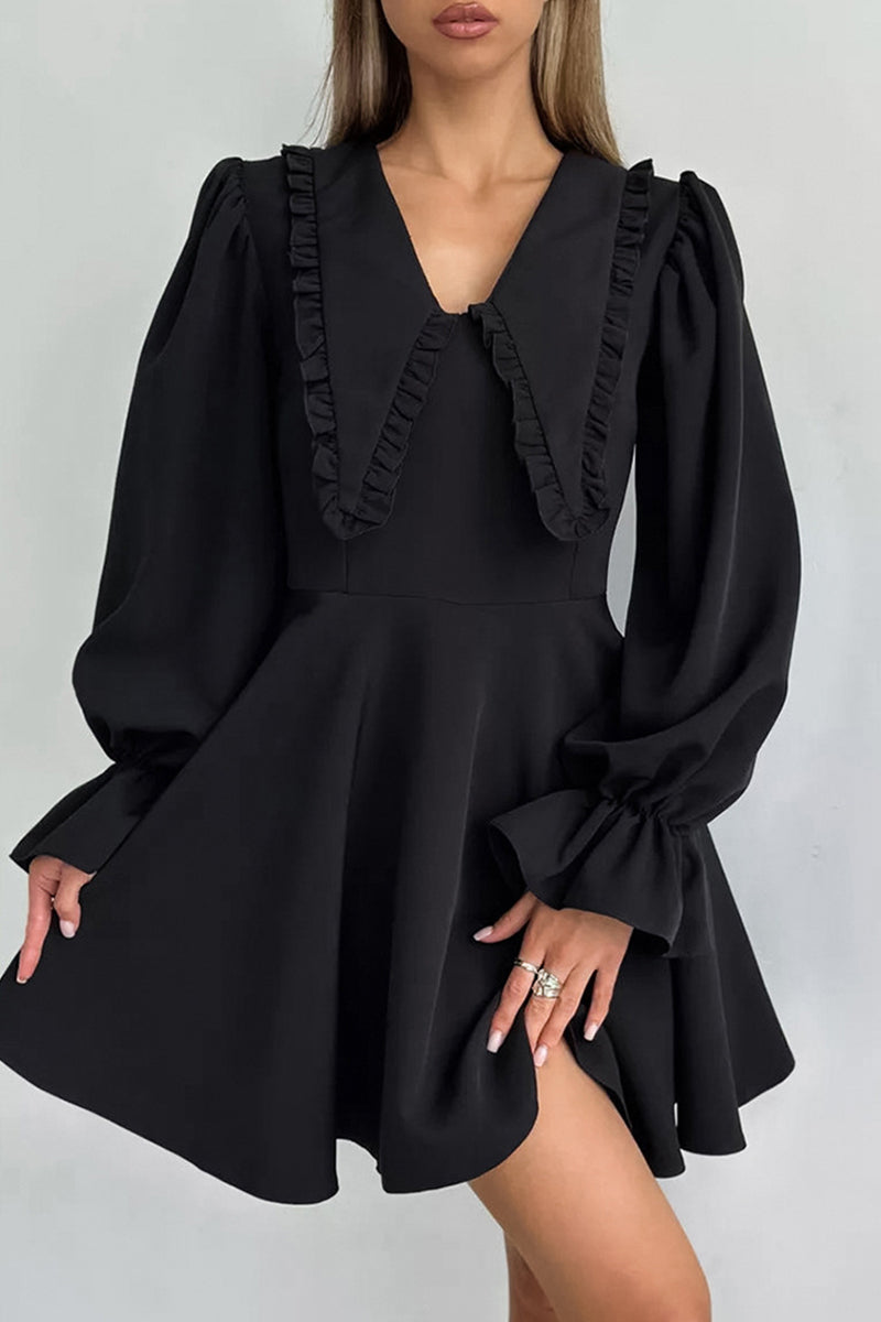 Elegant Patchwork Zipper Peter Pan Collar A Line Dresses - Fashionpara