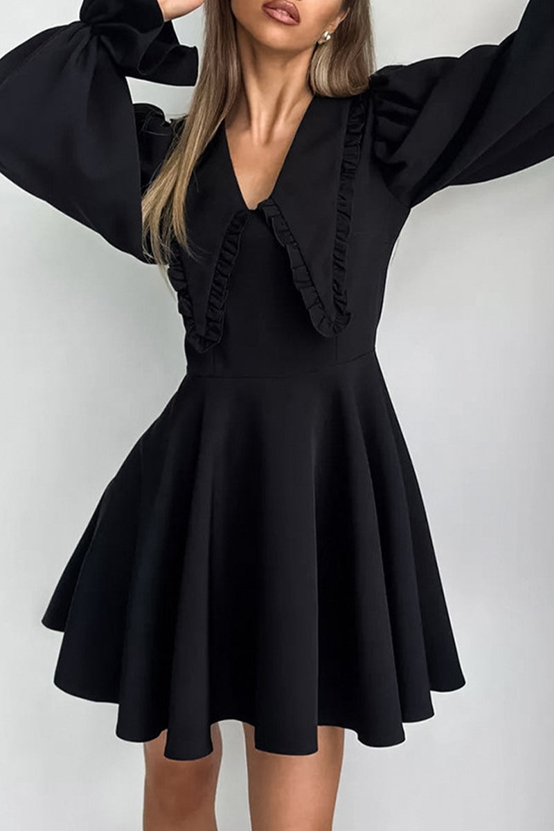 Elegant Patchwork Zipper Peter Pan Collar A Line Dresses - Fashionpara