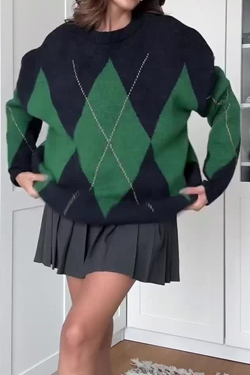 Bohonini Rhombus Patchwork O Neck Sweater in 4 Colors