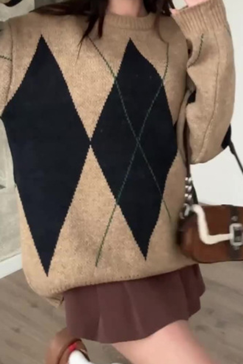 Bohonini Rhombus Patchwork O Neck Sweater in 4 Colors