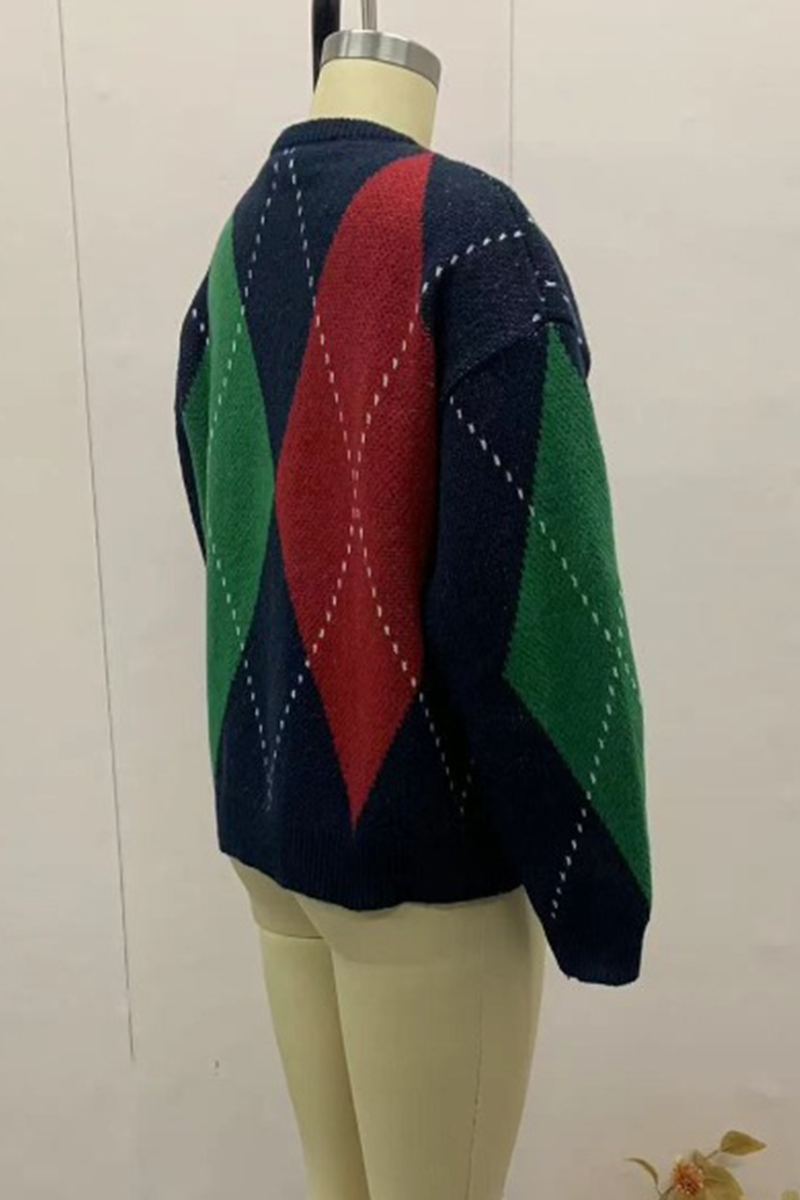 Bohonini Rhombus Patchwork O Neck Sweater in 4 Colors