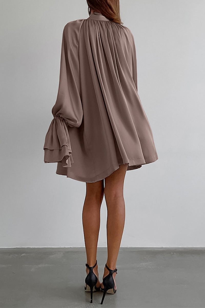 Elegant Lace Up Buckle Ribbon Collar A Line Dresses(3 Colors) - Fashionpara